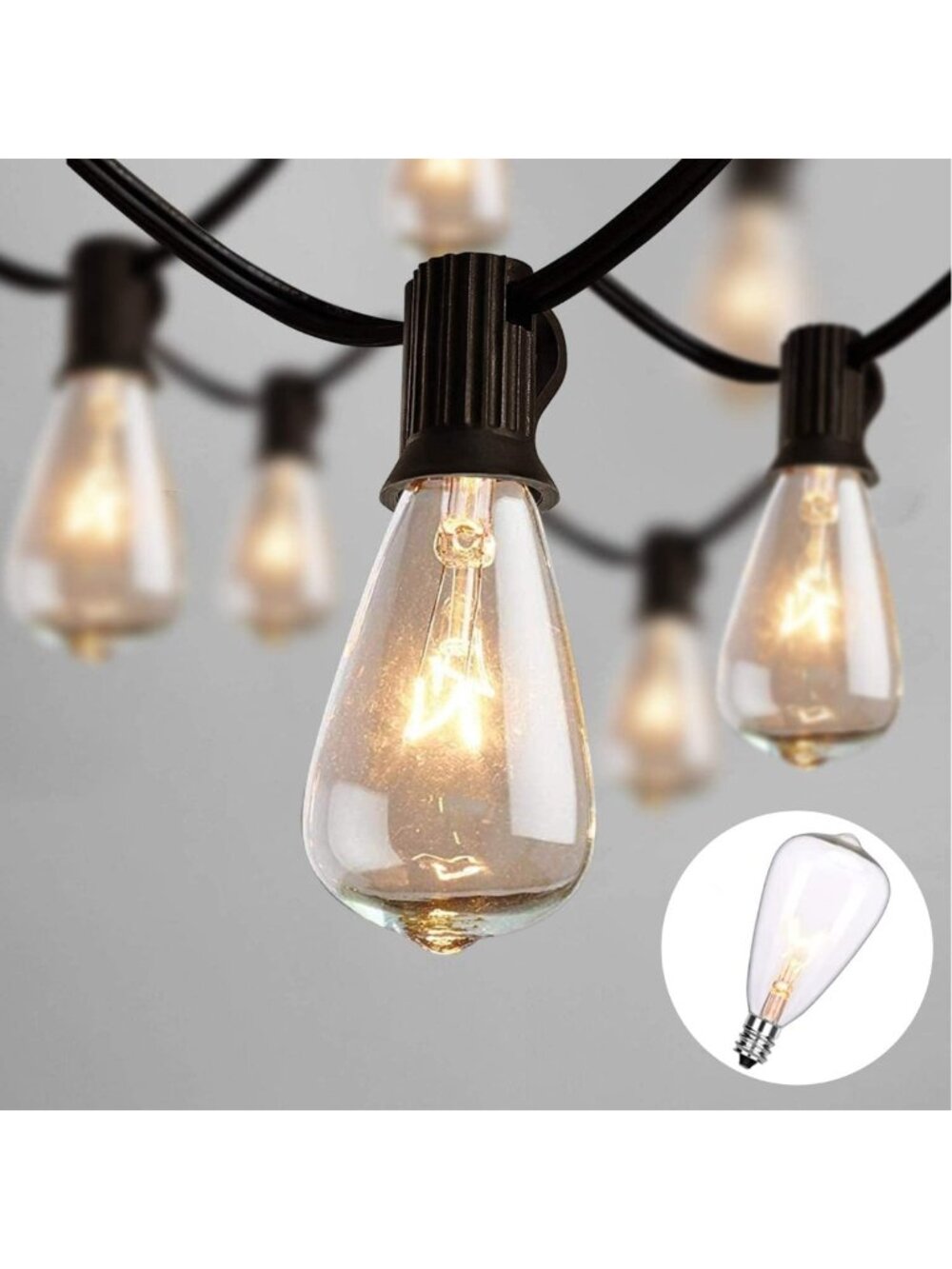 Outdoor Edison String Lights with 11 Clear Globe Bulbs & 10 Replacement Bulbs